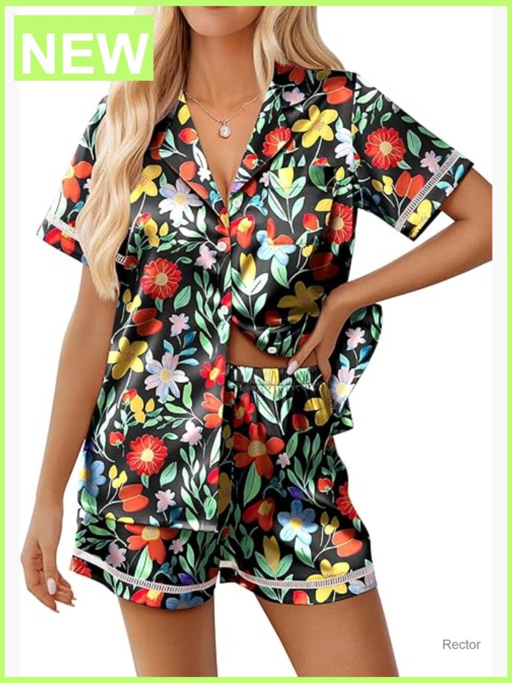 Women's Silk Pajama Set - Short Sleeve Button Up with Chest Pocket